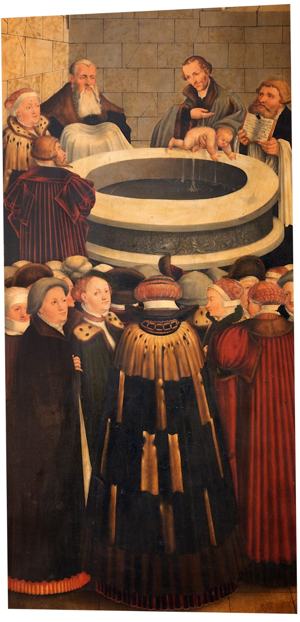 Philipp Melanchthon tauft ein Kind | Linker Flügel des Hauptaltars in der Stadtkirche Wittenberg 